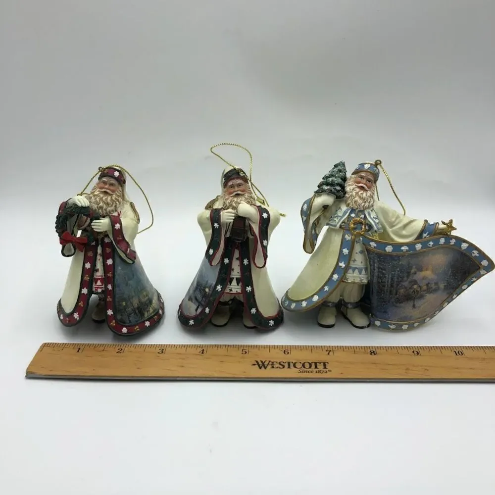 Vintage Ashton Drake 3 Set Santa Christmas Tree Ornaments Thomas Kinkade
